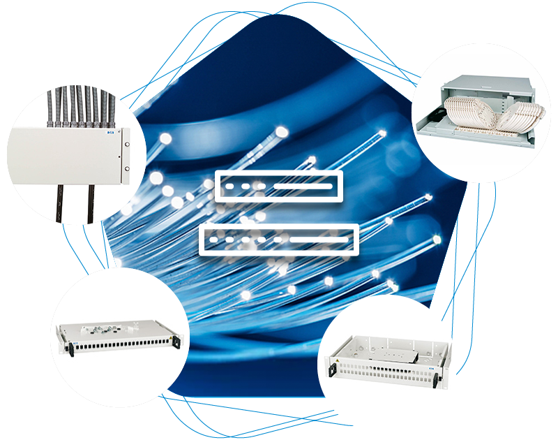 Glasfaser - 19-Zoll-Komponenten, 10-Zoll-Komponenten, ETSI-Komponenten