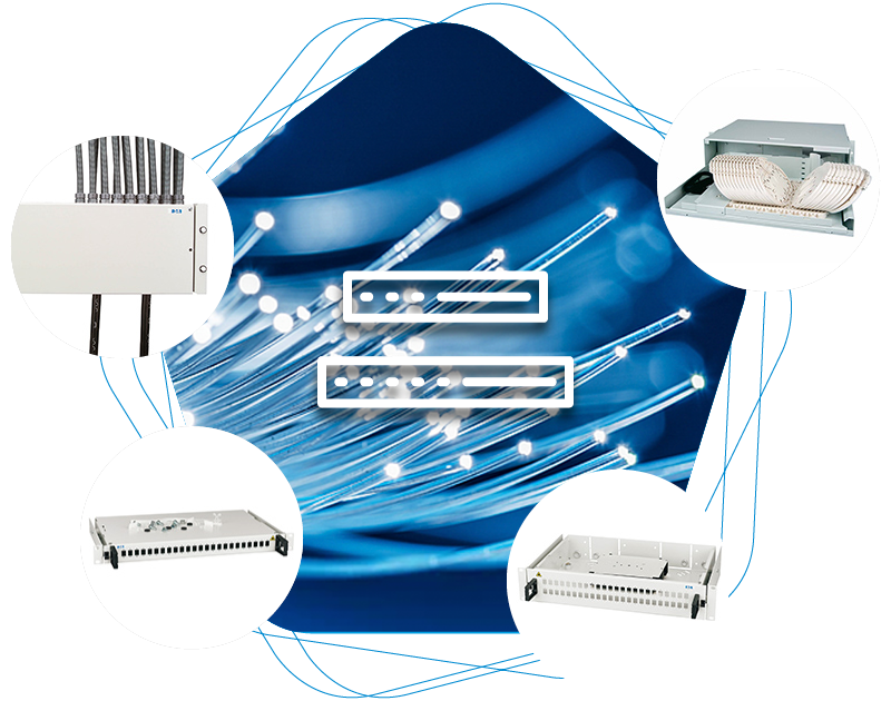 Glasfaser - 19-Zoll-Komponenten, 10-Zoll-Komponenten, ETSI-Komponenten